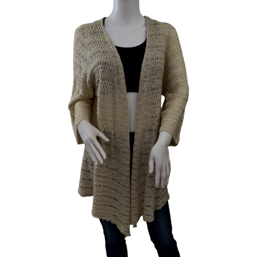DRESSBARN Women's Beige Crochet Knit Open Front Cardigan Sweater 3X‎ Lightweight